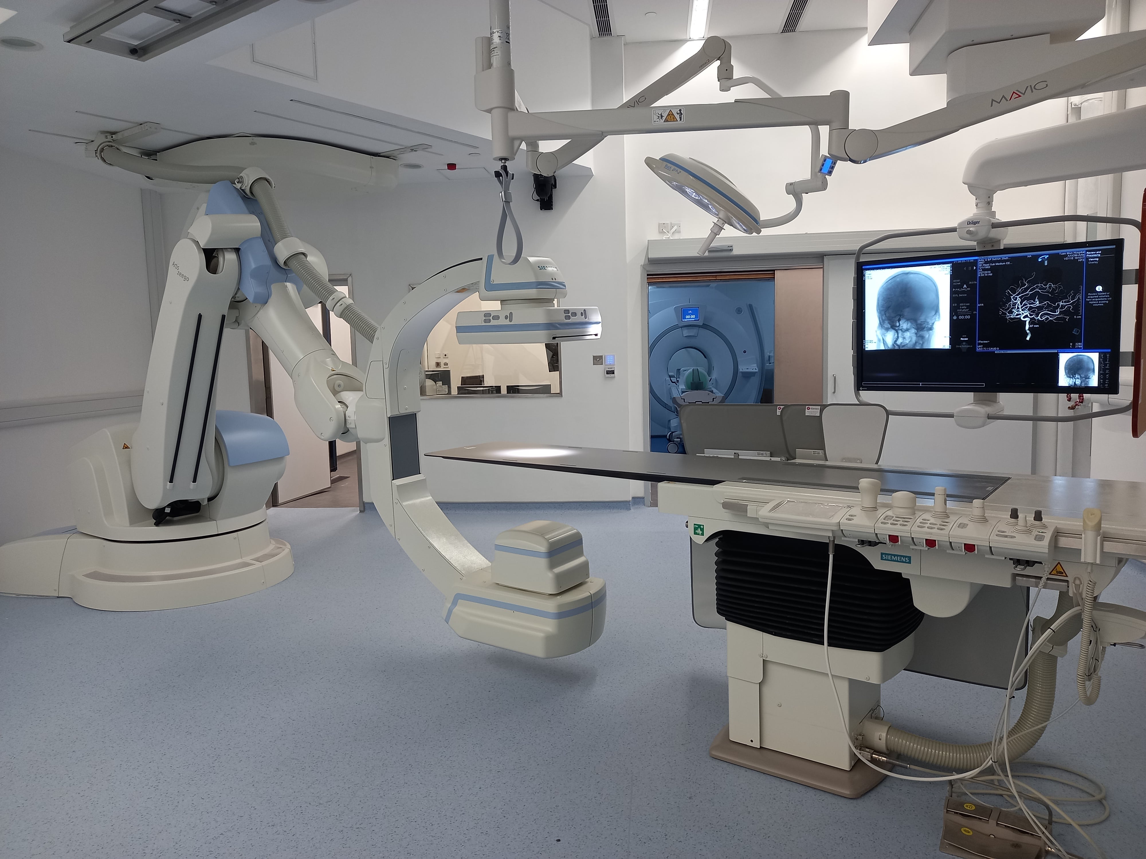 The Hybrid Operating Room of MRC Lab equipped with MRI and Robotic-Assisted C-Arm X-Ray Imaging System (Artis Zeego) machines is fully dedicated to R&D and pre-clinical evaluations of new surgical robots and medical devices via live animal and cadaveric studies. 